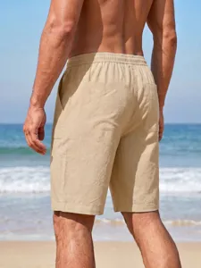 Herren Freizeit Strandshorts Detail, atmungsaktives einfarbiges Gewebe, bequeme Passform mit Kordel.