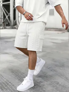 Men casual shorts summer white drawstring jacquard pockets detail streetwear apparel new