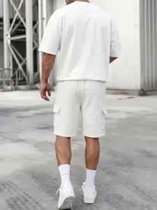 Men's white casual jacquard cargo shorts back view detail shot showing pocket texture