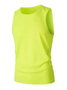 Herren neongelbes atmungsaktives ärmelloses Sporttanktop Detail, lässiges Trainingsshirt.