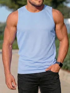 Herren Sommer einfarbig sportlich ärmellos Rundhals Tanktop lässig atmungsaktiv Detail.