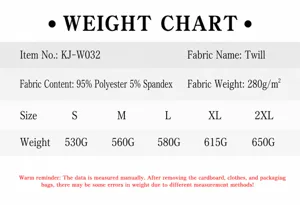 Detailed size and weight chart for men's casual hoodie jacket, fabric specs included.