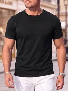 T-shirt uomo casual tinta unita collo rotondo manica corta in nero classico per uso quotidiano