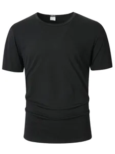 Maglietta uomo tinta unita girocollo manica corta casual basic nera top estivo traspirante