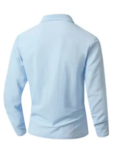 Men solid color long sleeve henley shirt casual button collar pullover top for daily wear