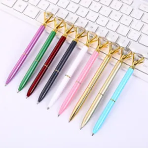 Elegant metal ballpoint pens with large diamond crystal tops in multiple colors