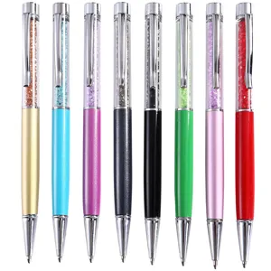 Set of eight elegant colorful crystal metal ballpoint pens with sparkling rhinestones