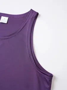 Men purple athletic tank top detail, breathable sleeveless gym running training base layer