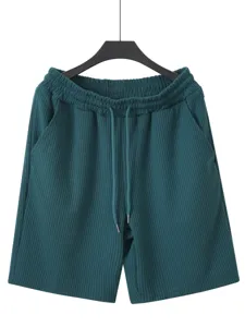 Herren Sommer lässige strukturierte Strandshorts mit elastischem Kordelzug und bequemer Passform.