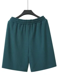 Herren Sommer Freizeit Sport lose Strandshorts, dunkelgrüne texturierte Streetwear Hose.