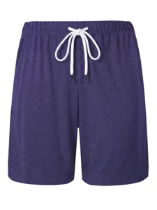Men's purple casual drawstring five-point shorts, textured fabric, loose fit for summer.