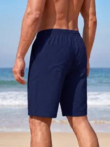 Herren einfarbige Freizeithose Strand Shorts Detailansicht, atmungsaktive Sommer Sporthose.