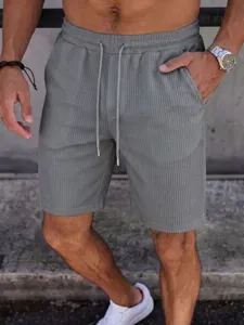 Herren Sommer lässige strukturierte Kordelzugshorts, bequeme lockere Strandkleidung für Alltag.