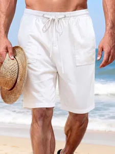 Herren lässige weiße Strandshorts mit bequemem Kordelzug und praktischen Seitentaschen.