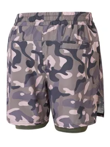 Short de sport camouflage pour homme double couche respirant short de course fitness