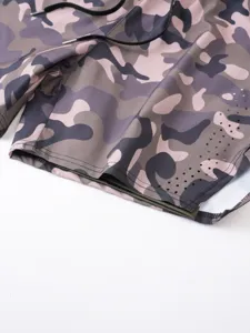 Short de sport camouflage homme ete decontracte respirant double couche cordon serrage