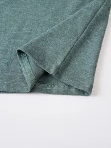 Uomo casual manica corta t-shirt orlo dettaglio verde melange tessuto maglia elegante