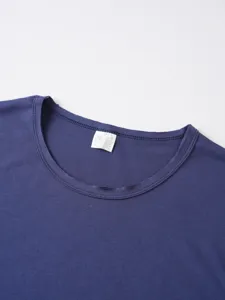 Uomo colore unito collo tondo maniche corte t shirt abbigliamento dettaglio vista