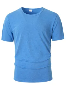 T-shirt casual da uomo a maniche corte con scollo rotondo in blu melange per la primavera.