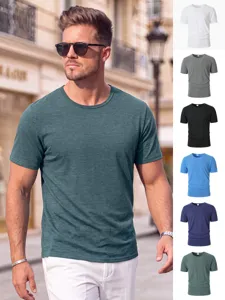 Maglietta da Uomo Casual a Girocollo Manica Corta Tinta Unita Traspirante Misto Cotone Poliestere Pullover