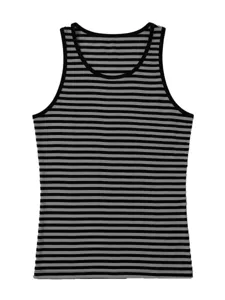 Close-up detail of the black and grey striped pattern on the summer men's casual tank top.