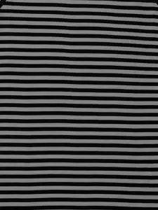 Close-up fabric detail of black and grey striped summer sleeveless vest textile pattern.