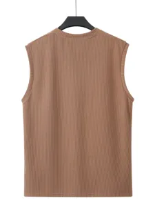 Men's summer knitted ribbed vest, casual slim fit muscle tank top for fitness and daily wear.