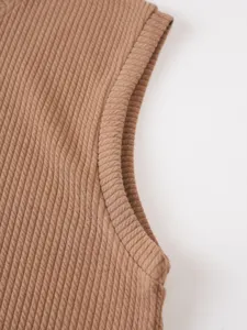 Men ribbed knit tank top detail close up brown cotton fitness sports summer wear