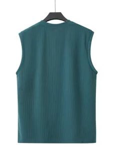 Detailed back view of men's ribbed knit fitness vest in dark teal for summer style.