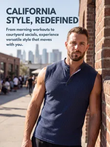 Débardeur sans manches en tricot côtelé ajusté pour homme, haut de sport estival.