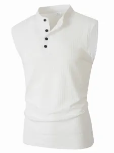 Débardeur henley sans manches en tricot côtelé d'été pour homme coupe slim fitness blanc S