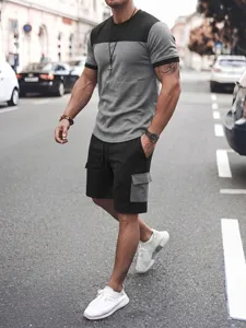 Set di due pezzi da uomo estate casual t-shirt manica corta e pantaloncini cargo streetwear