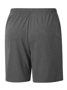Men's dark grey casual sports shorts back detail, featuring comfortable elastic waistband.