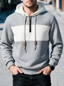 Ανδρικό casual φούτερ με κουκούλα waffle color block και λεπτομέρεια ρυθμιζόμενου κορδονιού.