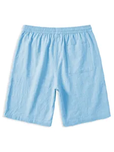 Detailansicht der hellblauen Freizeithose mit Elastikbund und praktischer Gesäßtasche.