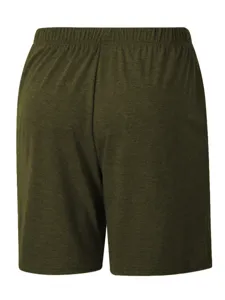 Detailed back view of men's vintage textured casual sports shorts in olive green.