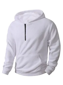 Felpa da uomo in pile bianco con mezza zip, pullover casual caldo per autunno e inverno.