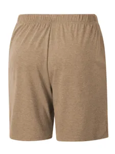 Back view detail of men's casual khaki shorts with elastic waistband for summer daily wear.