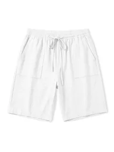 Detailansicht weiße Herren Freizeithose mit Kordelzug und praktischen Taschen.