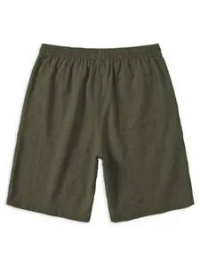 Rückseitenansicht von Herren Freizeithose in Olivgrün mit Gesäßtasche und elastischem Bund.