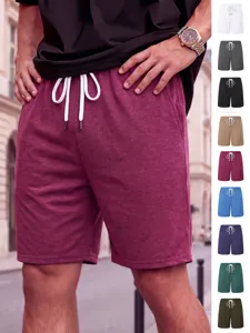Men's Casual Sports Shorts Summer Vintage Distressed Textured Loose Straight Fit Drawstring Shorts Male Clothing