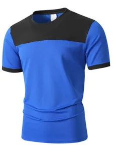 T-shirt manica corta uomo colorblock, top estivo casual con collo rotondo e contrasto.