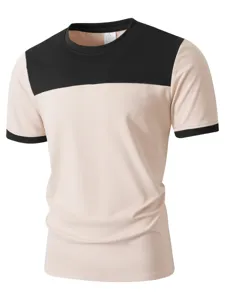 T-shirt uomo manica corta colorblock top casual girocollo vista dettaglio estate.
