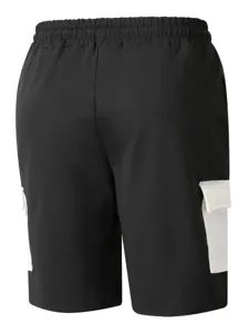 Pantaloncini cargo casual da uomo neri con tasche bianche streetwear estivo comodi larghi