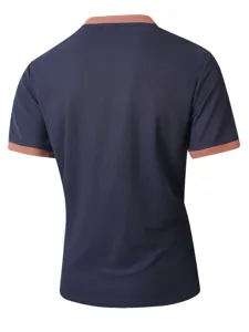 Men's waffle knit short sleeve t-shirt with contrast color collar for summer casual wear style.