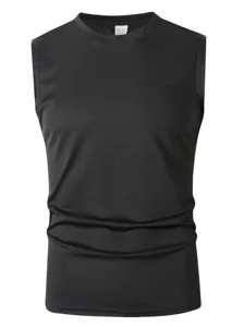 Ανδρικό Μαύρο Αμάνικο Tank Top Γυμναστηρίου Γρήγορου Στεγνώματος Στρογγυλής Λαιmoψης