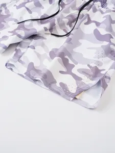 Short de sport homme ete decontracte respirant double couche camouflage cordon jogging