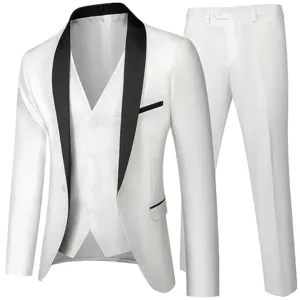 Ensemble Costume 3 Pièces Slim Fit d'Affaires pour Hommes Col Châle Un Bouton Blazer Gilet Pantalon Mariage Mari Smoking Formel