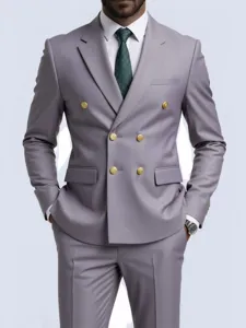 Men's double breasted gold button casual suit jacket business formal single blazer top