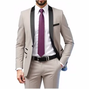 Mens two piece slim fit suit featuring a stylish shawl lapel, perfect for wedding and formal events.